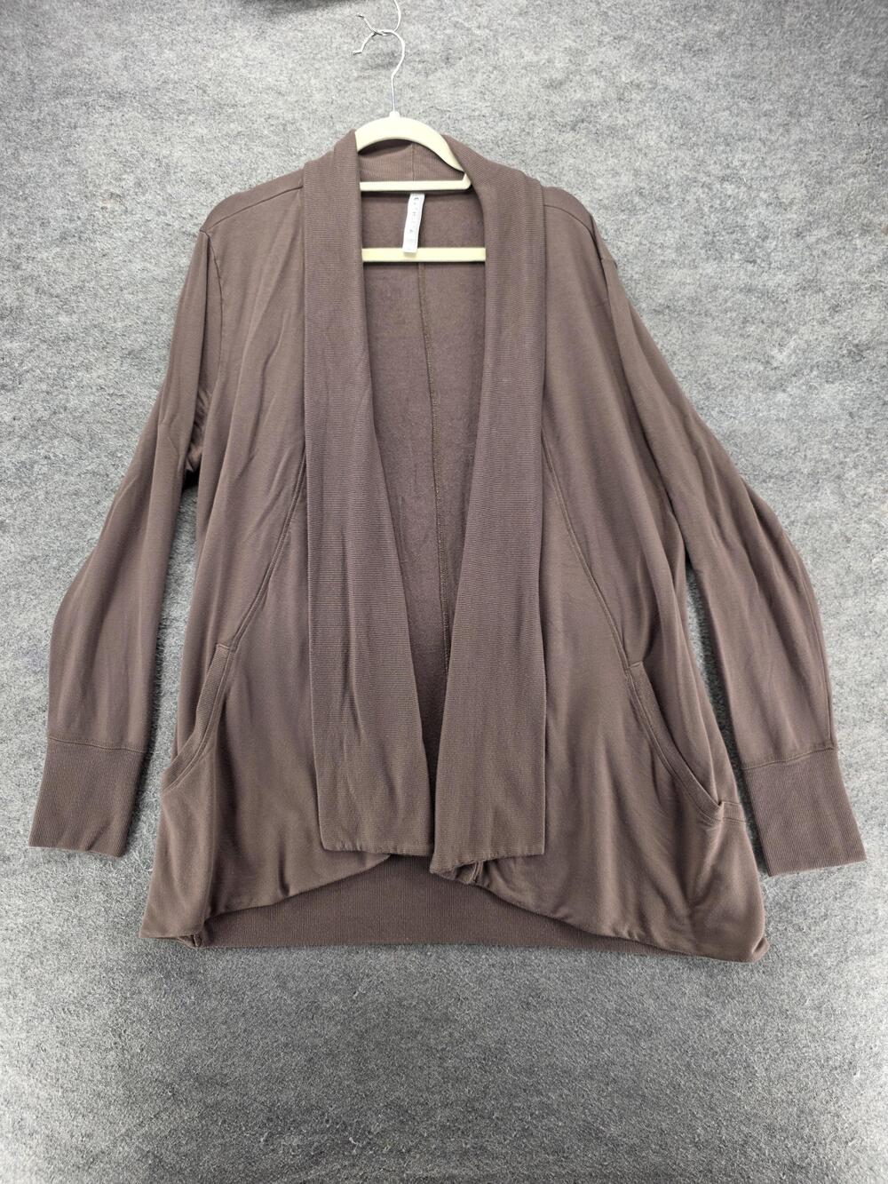 Athleta Sweater Cardigan Womens XL Brown Open Front Collared Knit Relaxed Fit